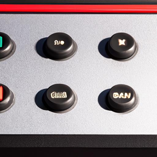 A game console's front panel showcasing its power button and ports.